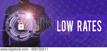 Writing Displaying Text Low Rates. Business Showcase A Cost Of An Item Or Service Which Is Usualy At