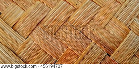 Orange Bamboo Weave Texture Or Bamboo Weave Pattern Background. Weave Texture Or Weave Pattern In Cl