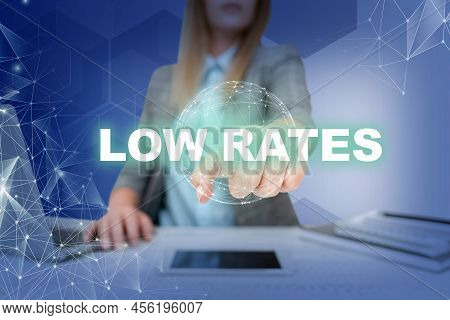 Conceptual Display Low Rates. Business Approach A Cost Of An Item Or Service Which Is Usualy At Its 