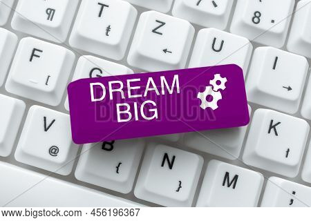 Sign Displaying Dream Big. Word Written On To Think Of Something High Value That You Want To Achieve
