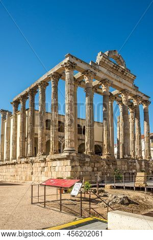 Merida,spain - May 25,2022 - View At The Ancient Roman Temple Of Diana In The Streets Of Merida. Mer