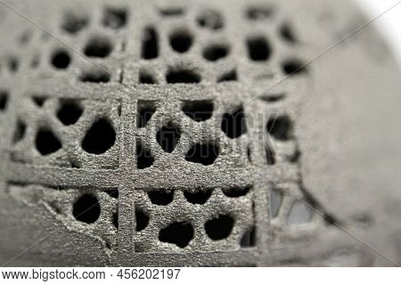 Models Printed On 3d Printer For Metal Macro. Object Surface Close-up. Layout Created On Metal 3d Pr