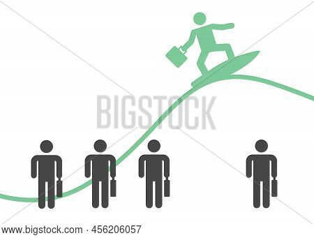 Competition Concept. Office Workers And One Surfing On White Background. Illustration
