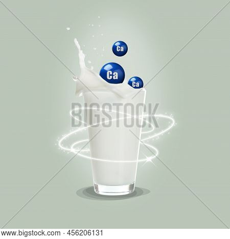 Glass Of Fresh Tasty Milk On Light Grey Background. Source Of Calcium