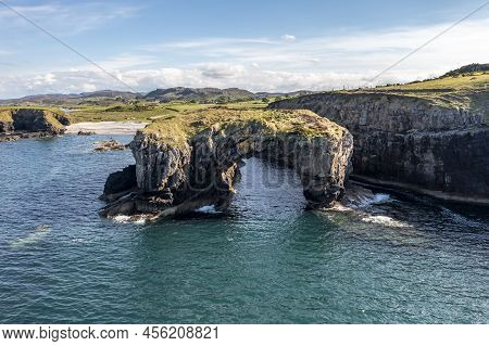 Aerial View Of The Great Pollet Sea Arch, Fanad Peninsula, County Donegal, Ireland