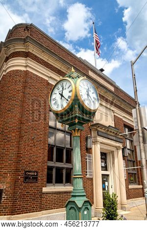 Montclair, Nj - Usa -may 29, 2022 The Closeup Of Former Montclair National Bank And Trust At The Cor