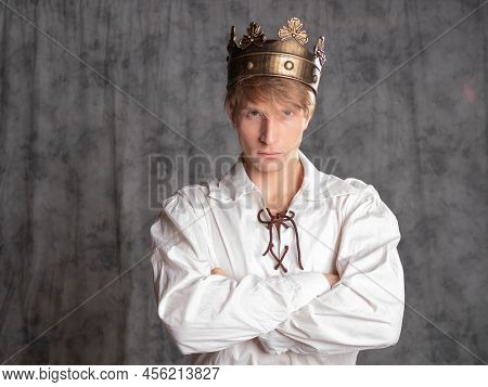 Young King, Man From People Usurped Throne, A Charismatic Man In A Simple White Blouse With Lacing A