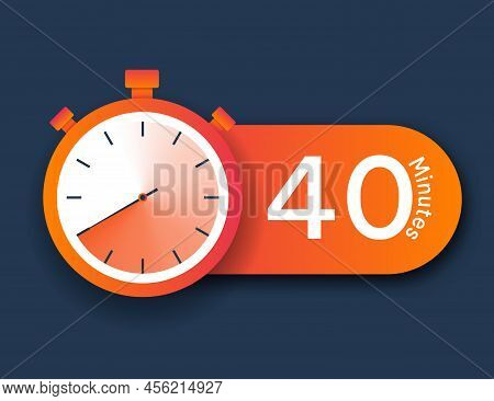 Stopwatch Icon 40 Minutes. Time Management And Setting Deadlines. Modern Technologies, Notification 