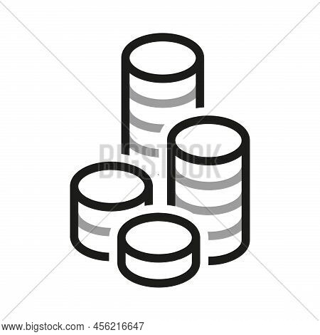 Simple Of Coins Related Icons. Pile Icon With Coins. Contact Us Web Icons In Line Style. Editable Ve