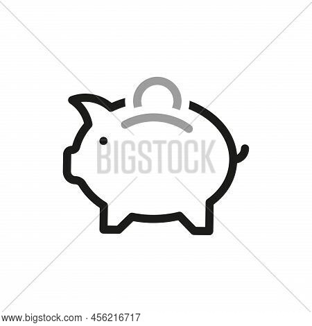 Simple Of Coins Related Icons. Piggy Bank Icon In The Shape Of A Pig. Contact Us Web Icons In Line S