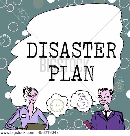Writing Displaying Text Disaster Plan. Concept Meaning Respond To Emergency Preparedness Survival An