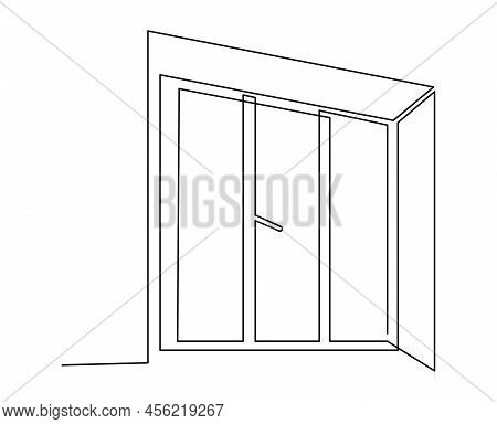 Three-leaf Window, Plastic Double-glazed Window, Continuous Line Drawing Isolated On White Backgroun