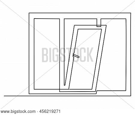 Three-leaf Window, Plastic Double-glazed Window, Continuous Line Drawing Isolated On White Backgroun