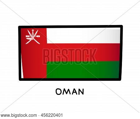 Flag Of Oman. Colorful Omman Flag Logo. White, Red And Green Brush Strokes, Hand Drawn. Black Outlin