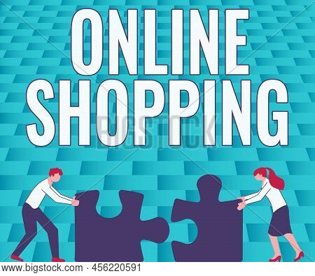 Text Sign Showing Online Shopping. Business Overview Allows Consumers To Buy Their Goods Over The In