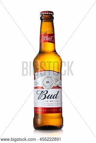 London,uk - May 29, 2022: Bottle Of Budweiser Original Lager Beer On White. King Of Beers.