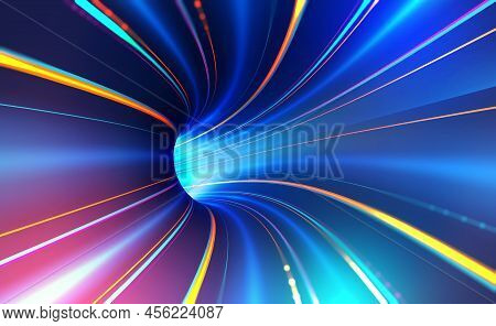 Wormhole In Universe. Hyperjump, Black Hole 3d Illustration. Spatial Tunnel In Structure Of Time. Da