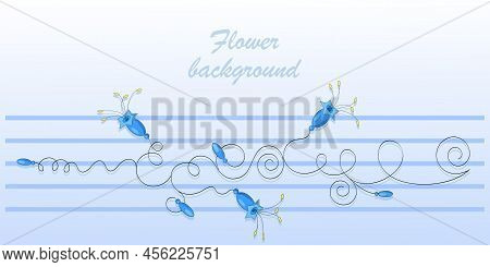 Blue Bells. Horizontal Background.vector Flowers Bells On The Stem. Bouquet Of Wild Flowers. Flower