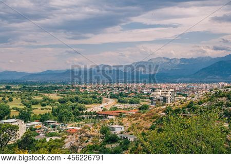 Shkoder Or Shkodra, Albania - August 8, 2020: Aerial View Of The Town From Rosafa Castle Hill - Summ