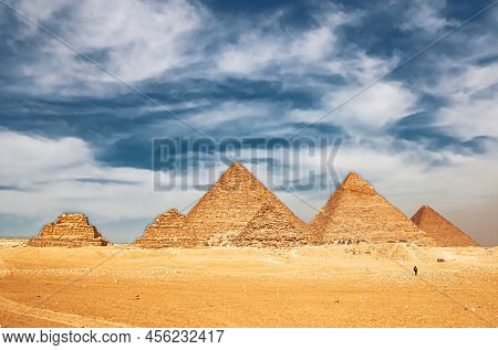 Ancient Great Pyramids At Giza, Cairo, Egypt.