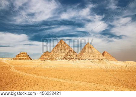 Ancient Great Pyramids At Giza, Cairo, Egypt.