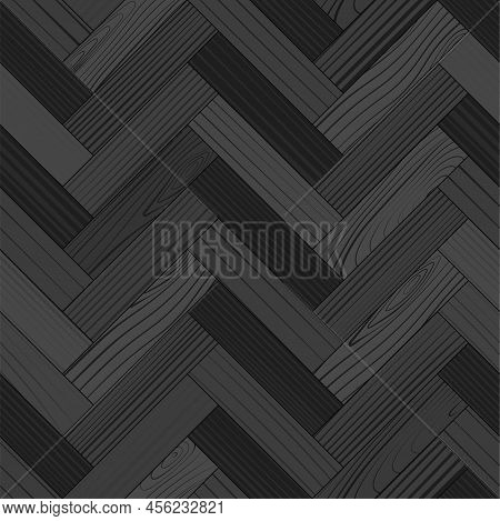 Gark Gray Wooden Parquet, Seamless Herringbone Pattern. Grayscale Hardwood Zigzag Laminate Floor. Wo