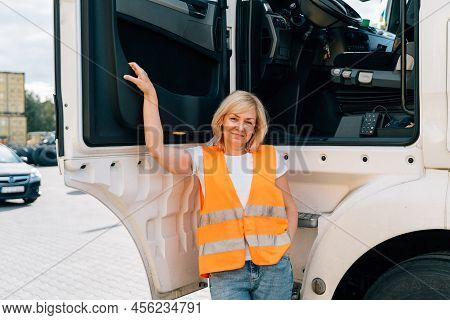 Middle Age Truck Driver Woman, Trucker Occupation In Europe For Females
