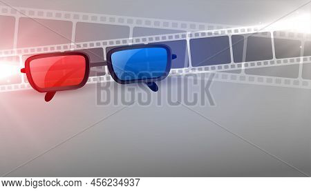 3d Movie Glassed With Film Strip Background Vector Design Illustration