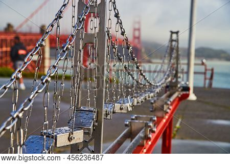 Tiny Metal Miniature Golden Gate Bridge Showcasing Build Next To The Real Thing On Foggy Morning