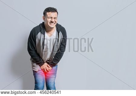 Person With Urinary Problems, Medical Problem Urinary Incontinence. People With Crotch Pain, Man Wit