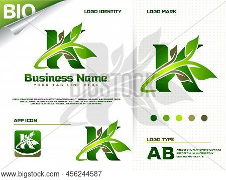 Initial Letter K With Green Leaf Logo Design Vector