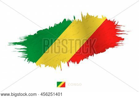 Painted Brushstroke Flag Of Congo With Waving Effect. Vector Flag.