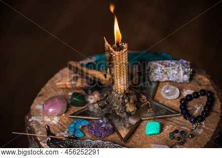 Concept Of Esoteric, Incantation, Future Predict And Paganism, Power Of Wicca, Rite On A Altar
