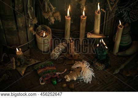 Concept Of Esoteric, Incantation, Future Predict And Paganism, Power Of Wicca, Rite On A Altar