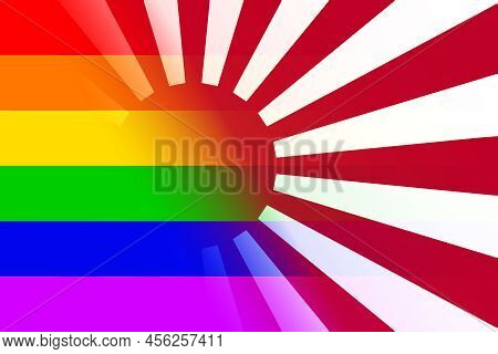 A Version Of The Japanese Flag With Lgbtq Flag Rainbow Overlay