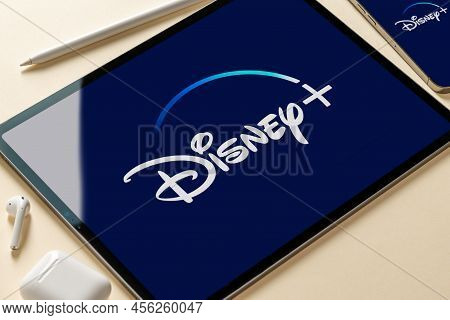 Antalya, Turkey - June 12, 2022. Disney Plus App Icon On Iphone Smartphone And Ipad Tablet Screen