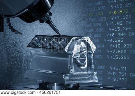 Abstract Scene 5-axis Machining Center Cutting The Engine Parts With G-code Data Background . The Hi
