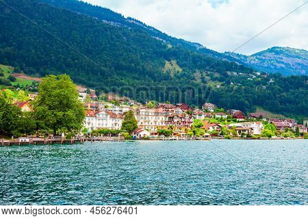 Weggis Panoramic View. Weggis Is A Town On The Northern Shore Of Lake Lucerne In The Canton Of Luzer
