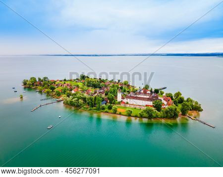 Frauenchiemsee Or Frauenworth Abbey Aerial Panoramic View, It Is A Benedictine Abbey On The Island O