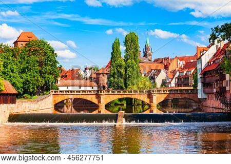 Maxbrucke Or Maxbruecke Is An Arch Bridge Over The Pegnitz River In The Old Town Of Nuremberg. Nurem