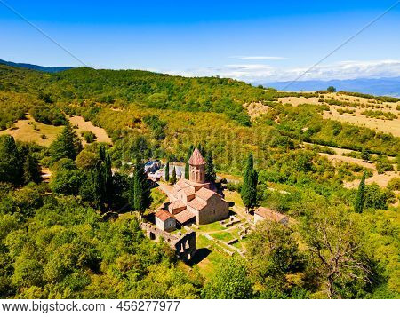 Ikalto Monastery Complex Aerial Panoramic View In Kakheti. Kakheti Is A Region In Eastern Georgia Wi
