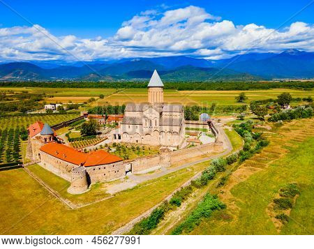 Alaverdi Monastery Complex Aerial Panoramic View In Kakheti. Kakheti Is A Region In Eastern Georgia 