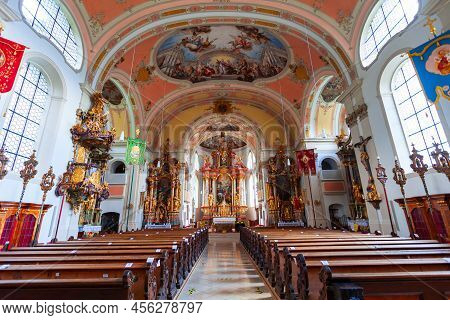 Garmisch-partenkirchen, Germany - July 02, 2021: Parish Church Of St. Martin Interior In Garmisch Pa
