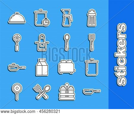 Set Line Frying Pan, Cooking Pot, Fork, Measuring Cup, Kitchen Apron, Spatula, Covered With Tray Of 