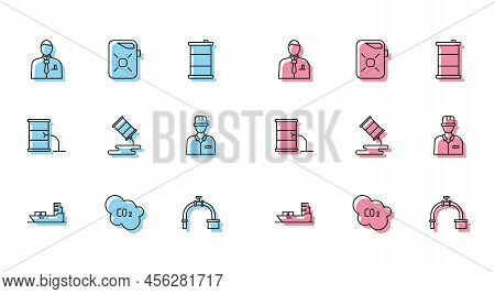 Set Line Oil Tanker Ship, Co2 Emissions In Cloud, Businessman Or Stock Market Trader, Industry Pipe 