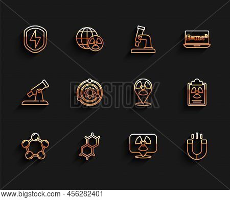Set Line Molecule, Chemical Formula, Secure Shield With Lightning, Radioactive Location, Magnet, Sol