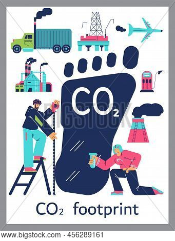 Carbon Footprint C02 Emission Concept With Tiny People, Flat Vector Isolated.