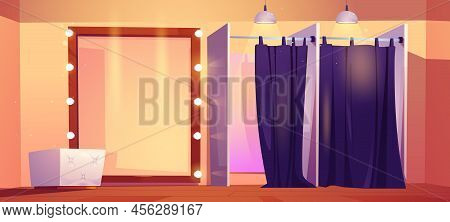 Fitting Room In Fashion Store For Try And Change Clothes. Vector Cartoon Illustration Of Boutique Dr