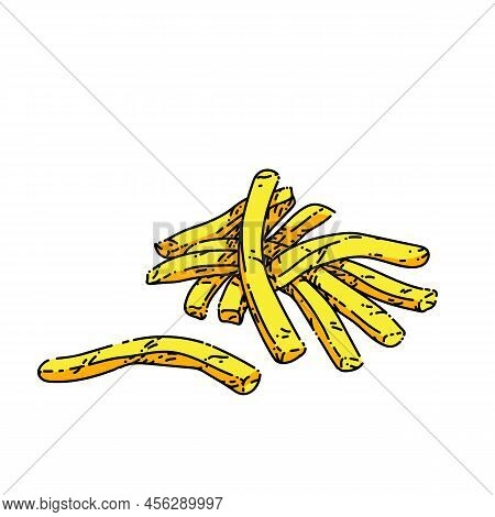 French Fries Hand Drawn Vector. Potato Food, Fry Snack, Fast Chip French Fries Sketch. Isolated Colo