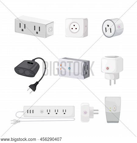 Smar Plug Set Cartoon. Wireless Power Socket, Outlet Wall Energy, Phone Control, Usb Electricity Sma